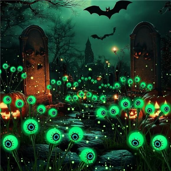 2 Pack 12 LED Solar Eyeball Lights, Halloween Decorations Firefly Lights - Picture 7 of 8